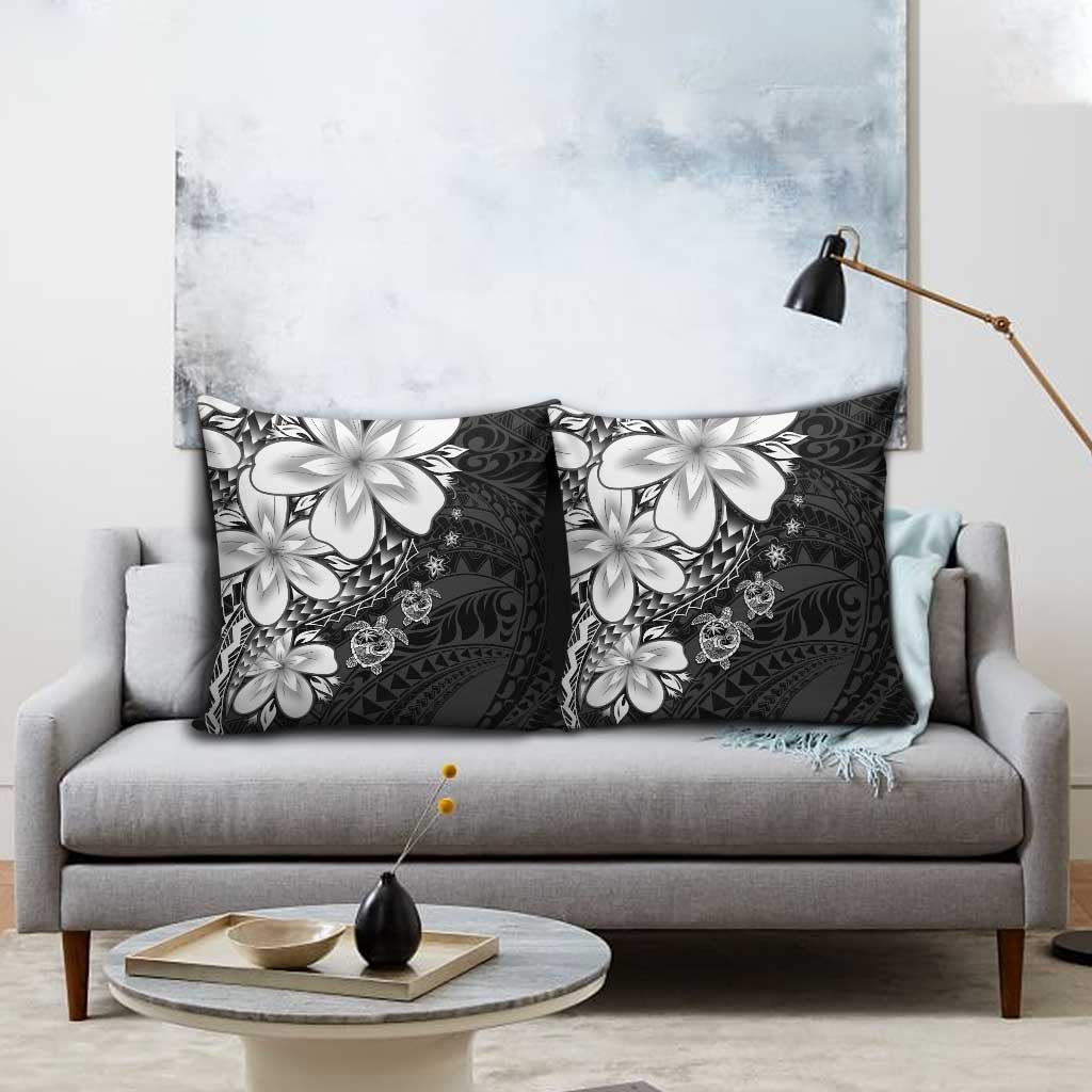 Polynesia Romantic Valentine Pillow Cover Sea Turtle Couple With Black Plumeria