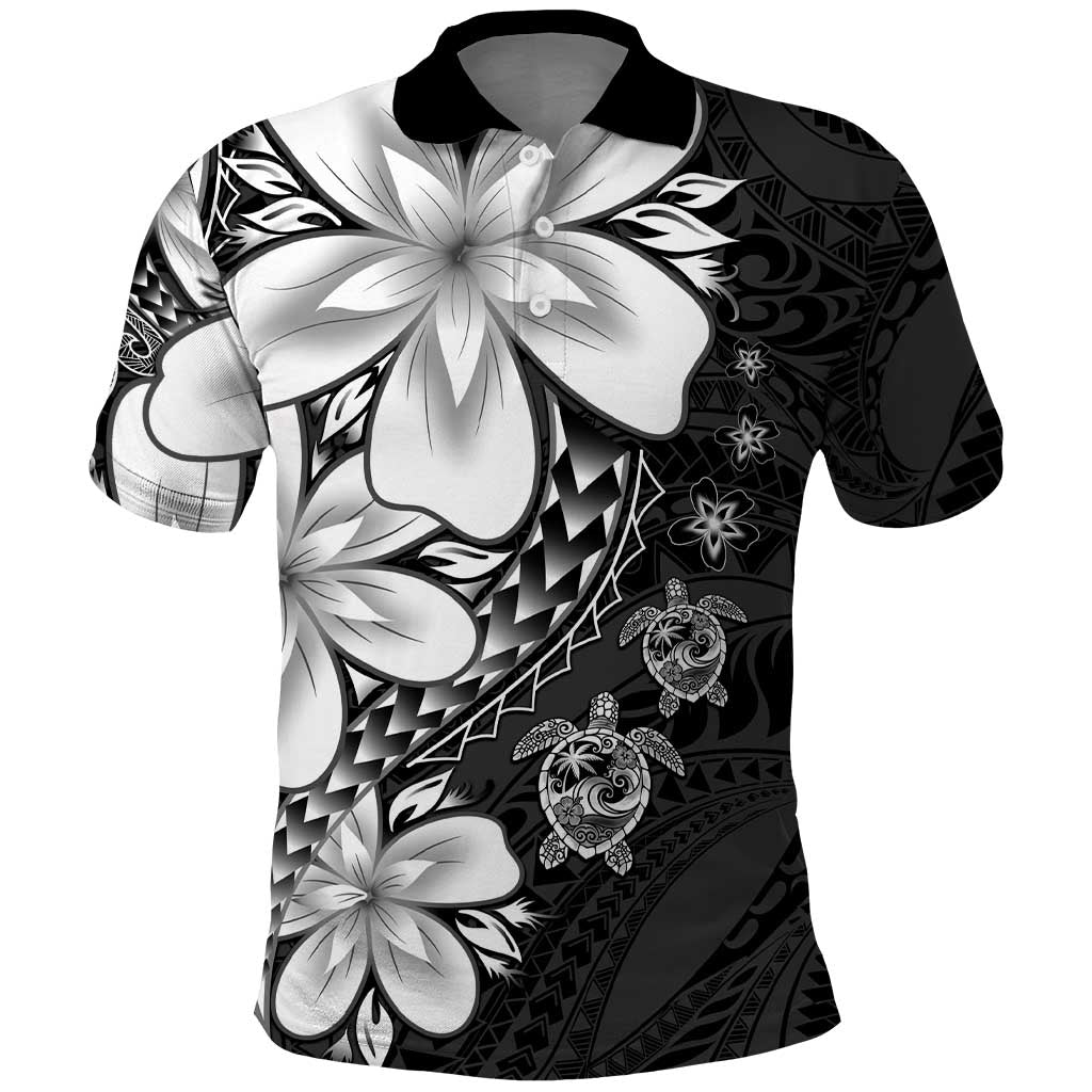 Polynesia Romantic Valentine Polo Shirt Sea Turtle Couple With Black Plumeria LT05 Black - Polynesian Pride