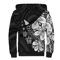 Polynesia Romantic Valentine Sherpa Hoodie Sea Turtle Couple With Black Plumeria