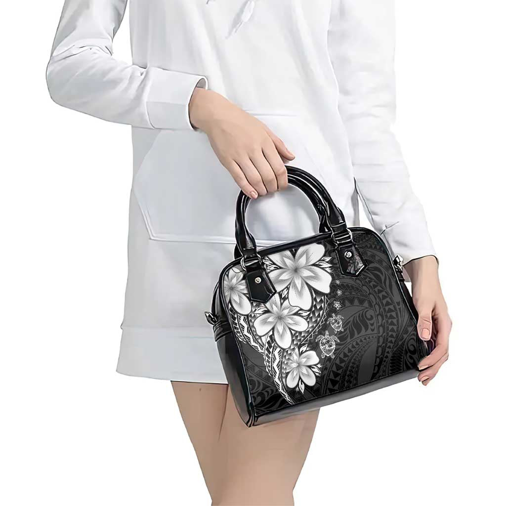 Polynesia Romantic Valentine Shoulder Handbag Sea Turtle Couple With Black Plumeria