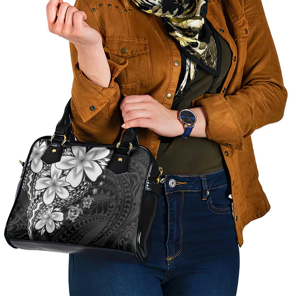 Polynesia Romantic Valentine Shoulder Handbag Sea Turtle Couple With Black Plumeria