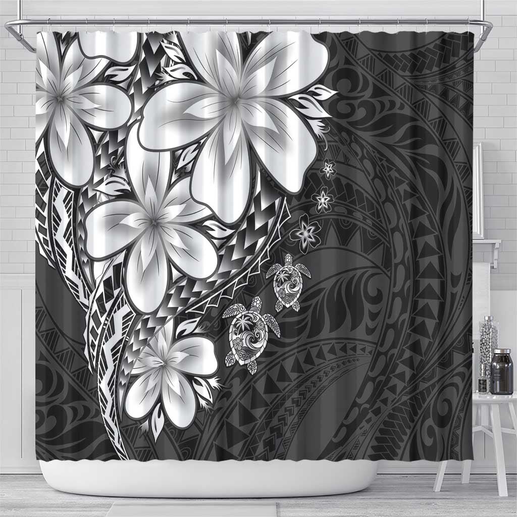 Polynesia Romantic Valentine Shower Curtain Sea Turtle Couple With Black Plumeria