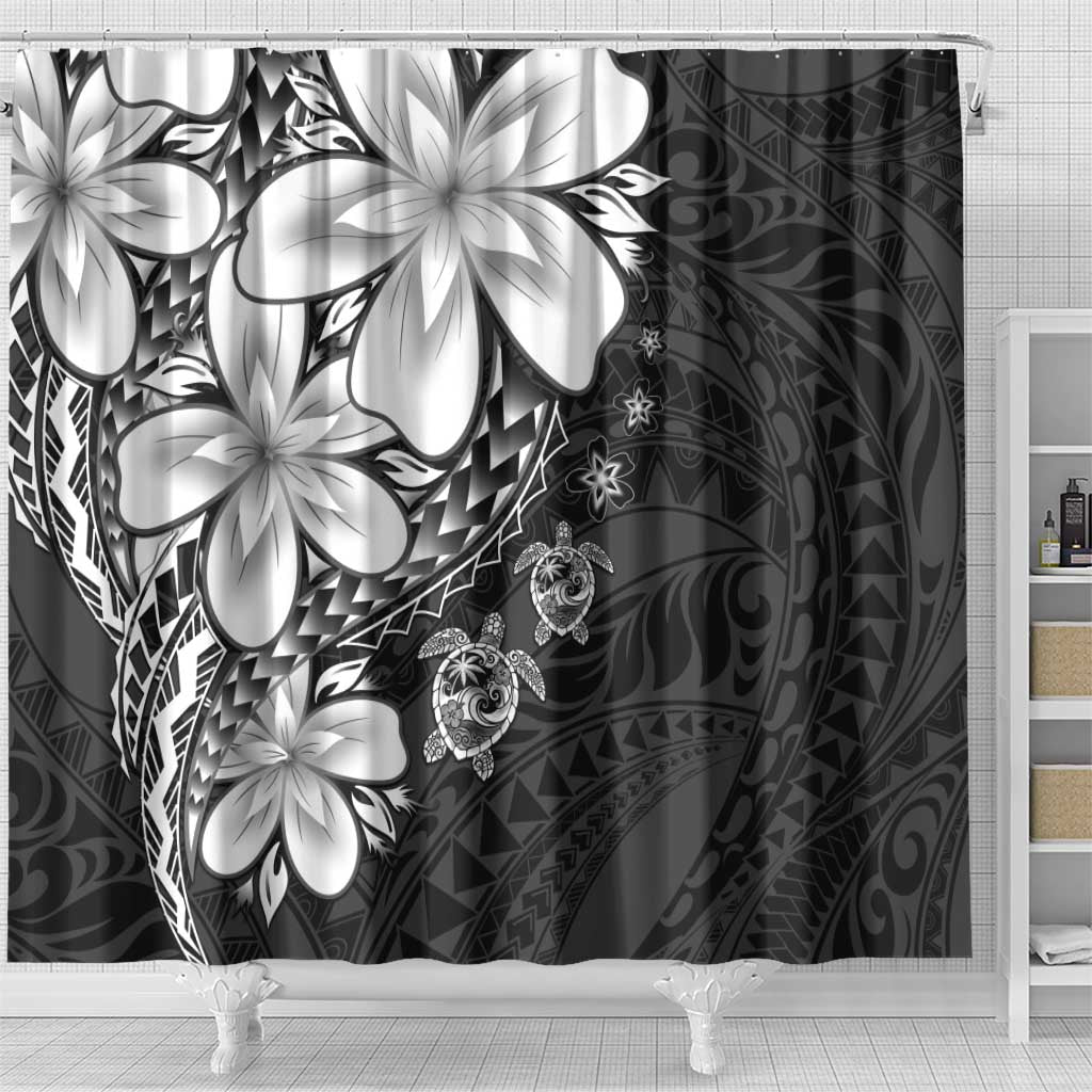 Polynesia Romantic Valentine Shower Curtain Sea Turtle Couple With Black Plumeria