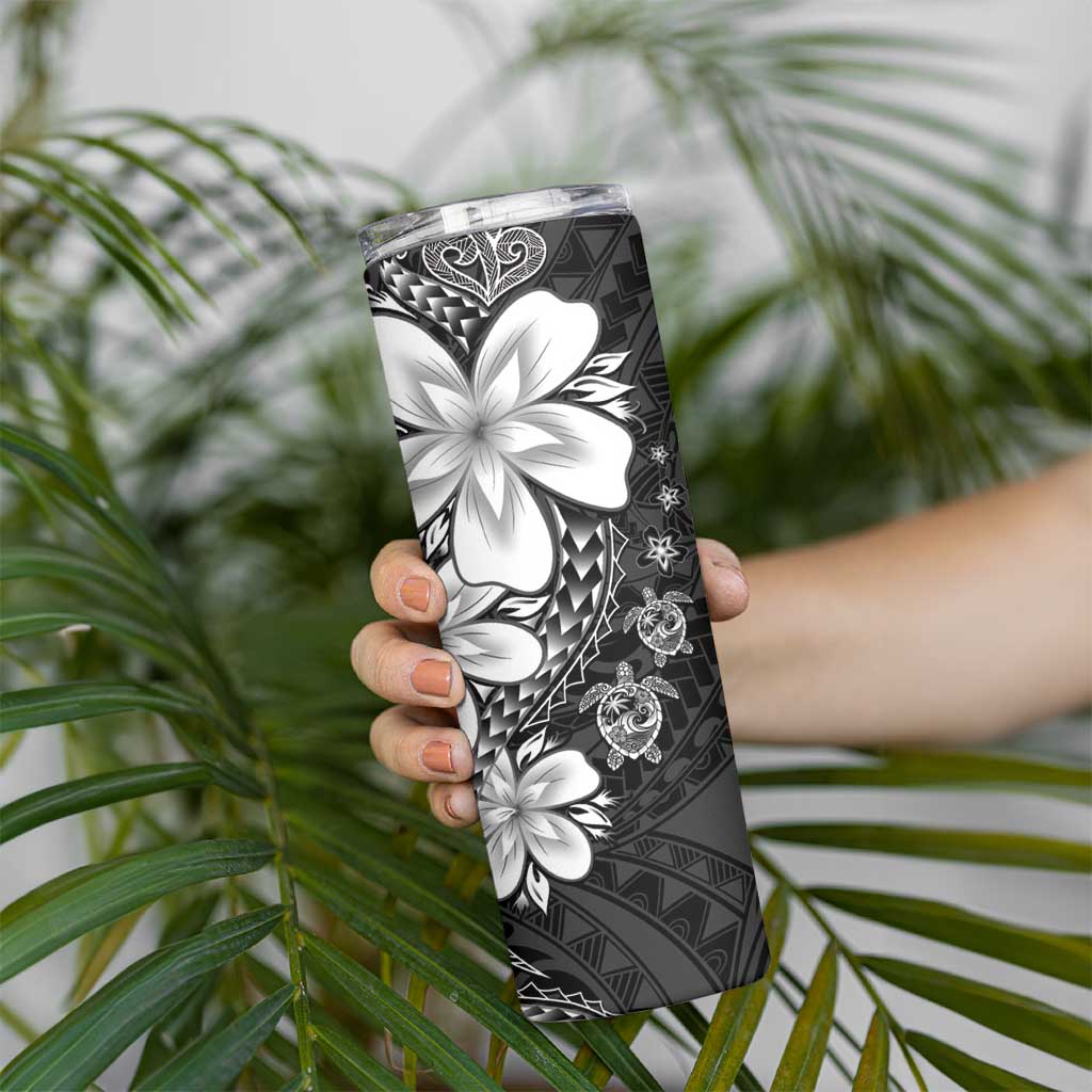 Polynesia Romantic Valentine Skinny Tumbler Sea Turtle Couple With Black Plumeria LT05 - Polynesian Pride