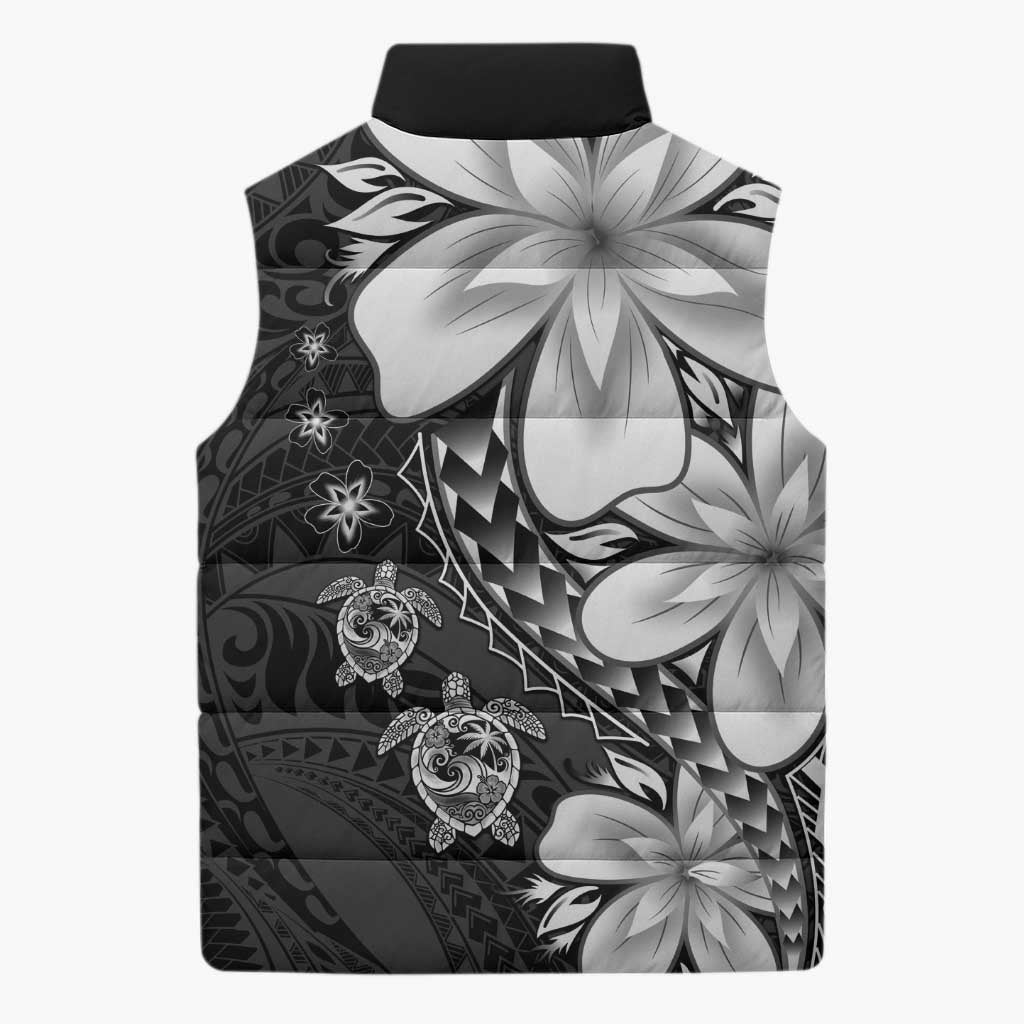 Polynesia Romantic Valentine Sleeveless Puffer Jacket Sea Turtle Couple With Black Plumeria