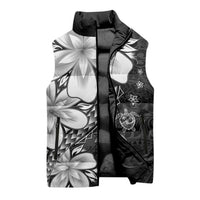 Polynesia Romantic Valentine Sleeveless Puffer Jacket Sea Turtle Couple With Black Plumeria
