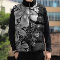 Polynesia Romantic Valentine Sleeveless Puffer Jacket Sea Turtle Couple With Black Plumeria
