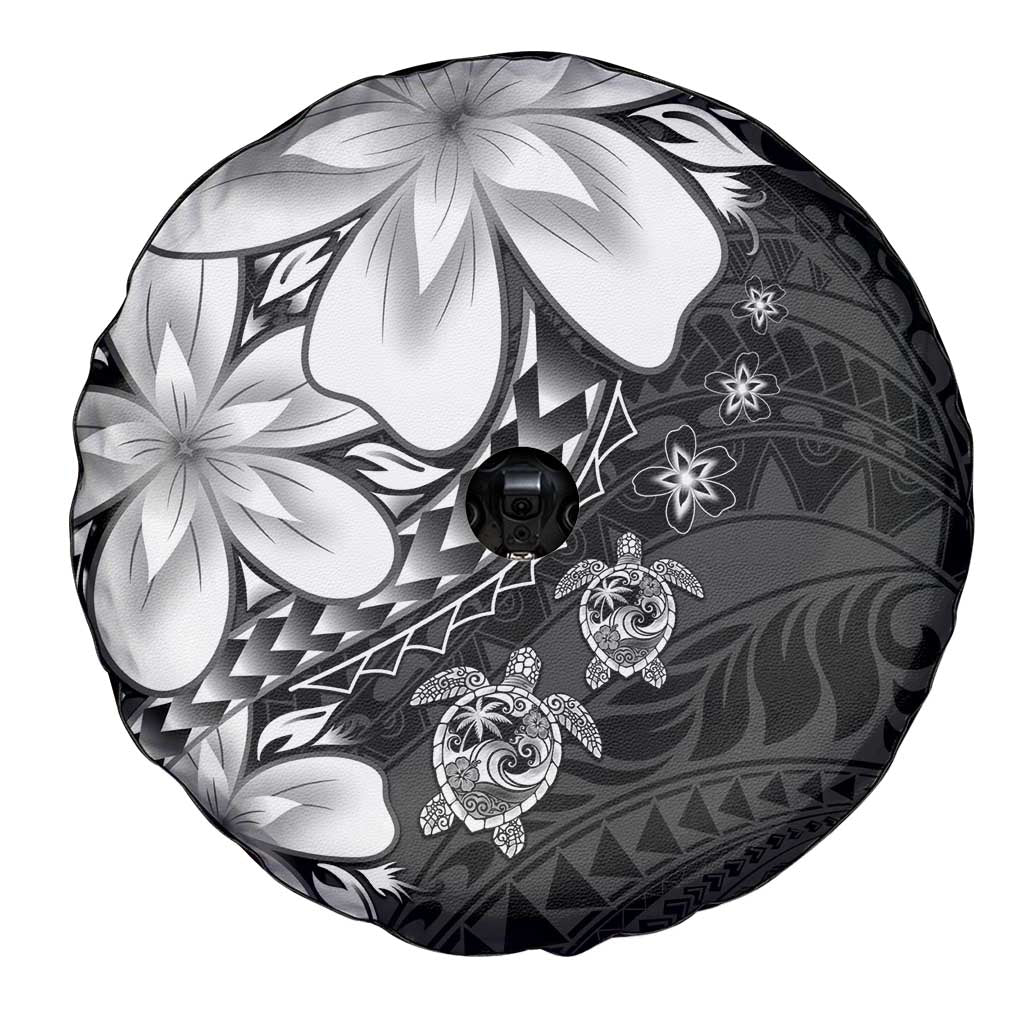 Polynesia Romantic Valentine Spare Tire Cover Sea Turtle Couple With Black Plumeria