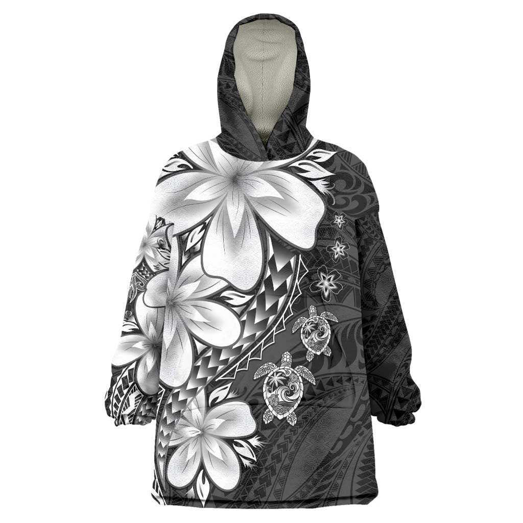 Polynesia Romantic Valentine Wearable Blanket Hoodie Sea Turtle Couple With Black Plumeria