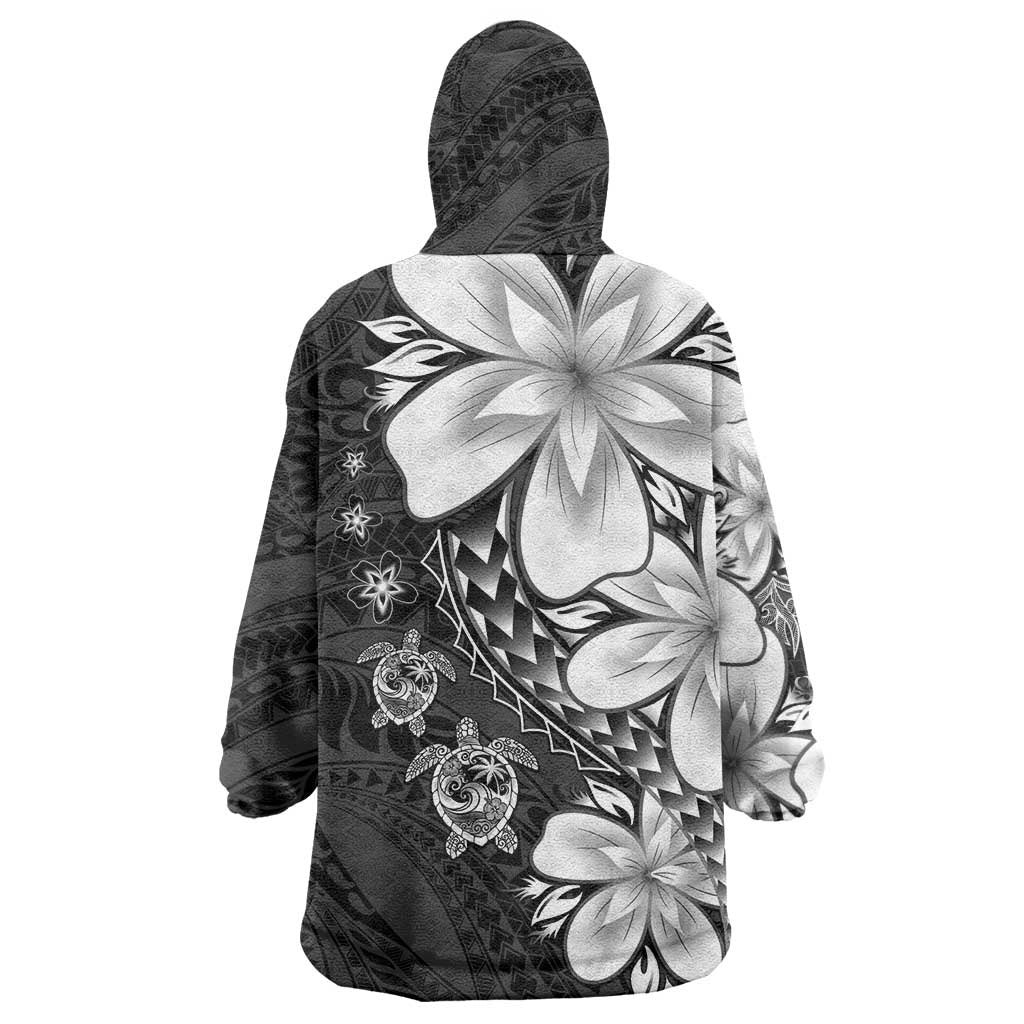 Polynesia Romantic Valentine Wearable Blanket Hoodie Sea Turtle Couple With Black Plumeria