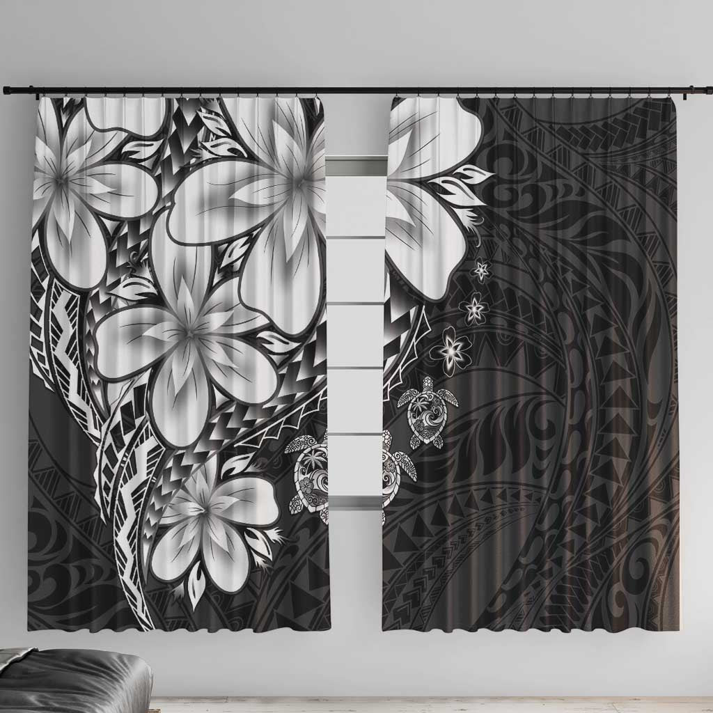 Polynesia Romantic Valentine Window Curtain Sea Turtle Couple With Black Plumeria LT05 With Hooks Black - Polynesian Pride