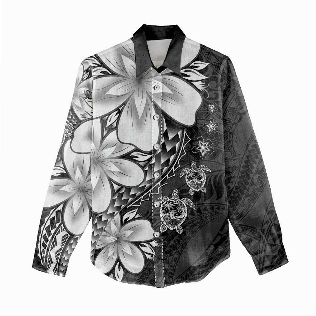 Polynesia Romantic Valentine Women Casual Shirt Sea Turtle Couple With Black Plumeria