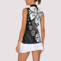 Polynesia Romantic Valentine Women Sleeveless Polo Shirt Sea Turtle Couple With Black Plumeria LT05 - Polynesian Pride