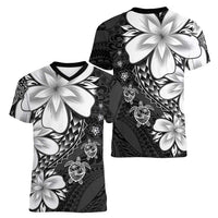 Polynesia Romantic Valentine Women V-Neck T-Shirt Sea Turtle Couple With Black Plumeria LT05 - Polynesian Pride