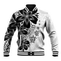 Polynesia Romantic Valentine Baseball Jacket Sea Turtle Couple With White Plumeria