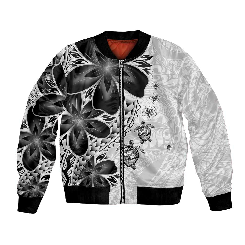 Polynesia Romantic Valentine Bomber Jacket Sea Turtle Couple With White Plumeria