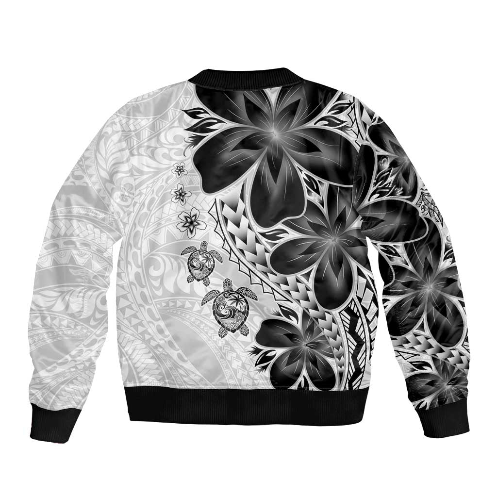 Polynesia Romantic Valentine Bomber Jacket Sea Turtle Couple With White Plumeria