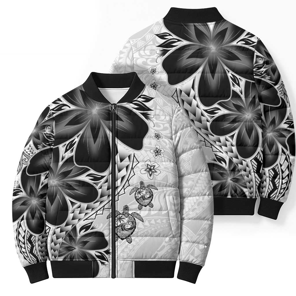 Polynesia Romantic Valentine Bomber Puffer Jacket Sea Turtle Couple With White Plumeria