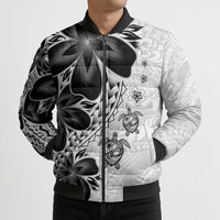 Polynesia Romantic Valentine Bomber Puffer Jacket Sea Turtle Couple With White Plumeria