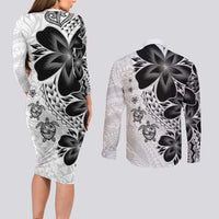 Polynesia Romantic Valentine Couples Matching Long Sleeve Bodycon Dress and Long Sleeve Button Shirt Sea Turtle Couple With White Plumeria LT05 - Polynesian Pride
