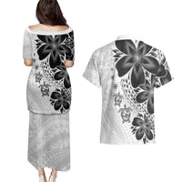 Polynesia Romantic Valentine Couples Matching Puletasi and Hawaiian Shirt Sea Turtle Couple With White Plumeria LT05 - Polynesian Pride