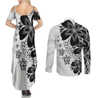Polynesia Romantic Valentine Couples Matching Summer Maxi Dress and Long Sleeve Button Shirt Sea Turtle Couple With White Plumeria LT05 - Polynesian Pride