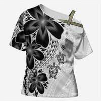 Polynesia Romantic Valentine Cross Shoulder Shirt Sea Turtle Couple With White Plumeria LT05 Female White - Polynesian Pride