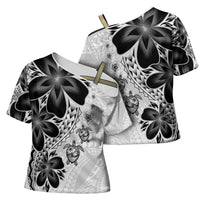 Polynesia Romantic Valentine Cross Shoulder Shirt Sea Turtle Couple With White Plumeria LT05 - Polynesian Pride