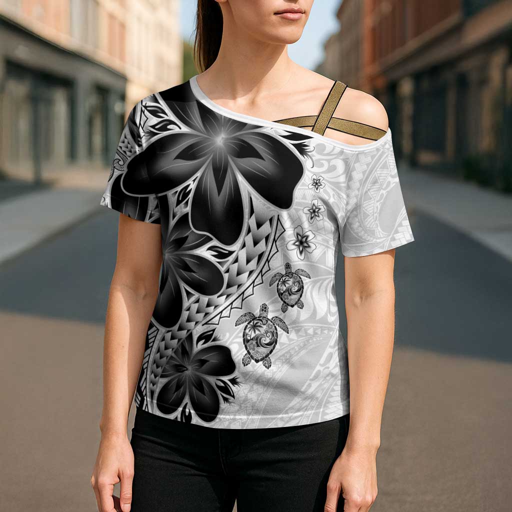 Polynesia Romantic Valentine Cross Shoulder Shirt Sea Turtle Couple With White Plumeria LT05 - Polynesian Pride
