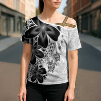 Polynesia Romantic Valentine Cross Shoulder Shirt Sea Turtle Couple With White Plumeria LT05 - Polynesian Pride