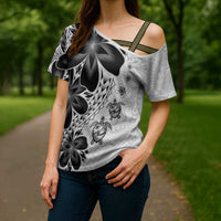 Polynesia Romantic Valentine Cross Shoulder Shirt Sea Turtle Couple With White Plumeria LT05 - Polynesian Pride