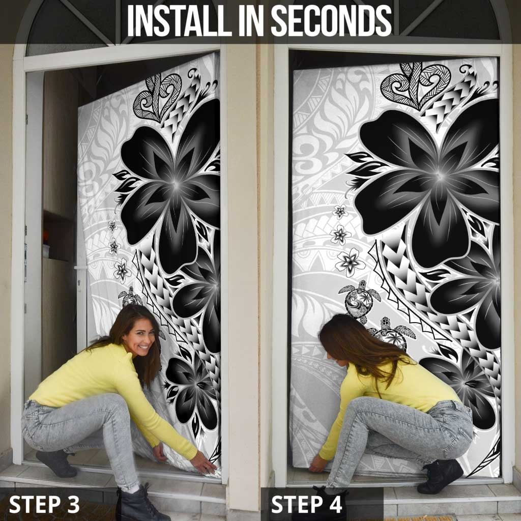 Polynesia Romantic Valentine Door Cover Sea Turtle Couple With White Plumeria