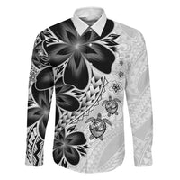 Polynesia Romantic Valentine Family Matching Long Sleeve Bodycon Dress and Hawaiian Shirt Sea Turtle Couple With White Plumeria LT05 Dad's Shirt - Long Sleeve White - Polynesian Pride