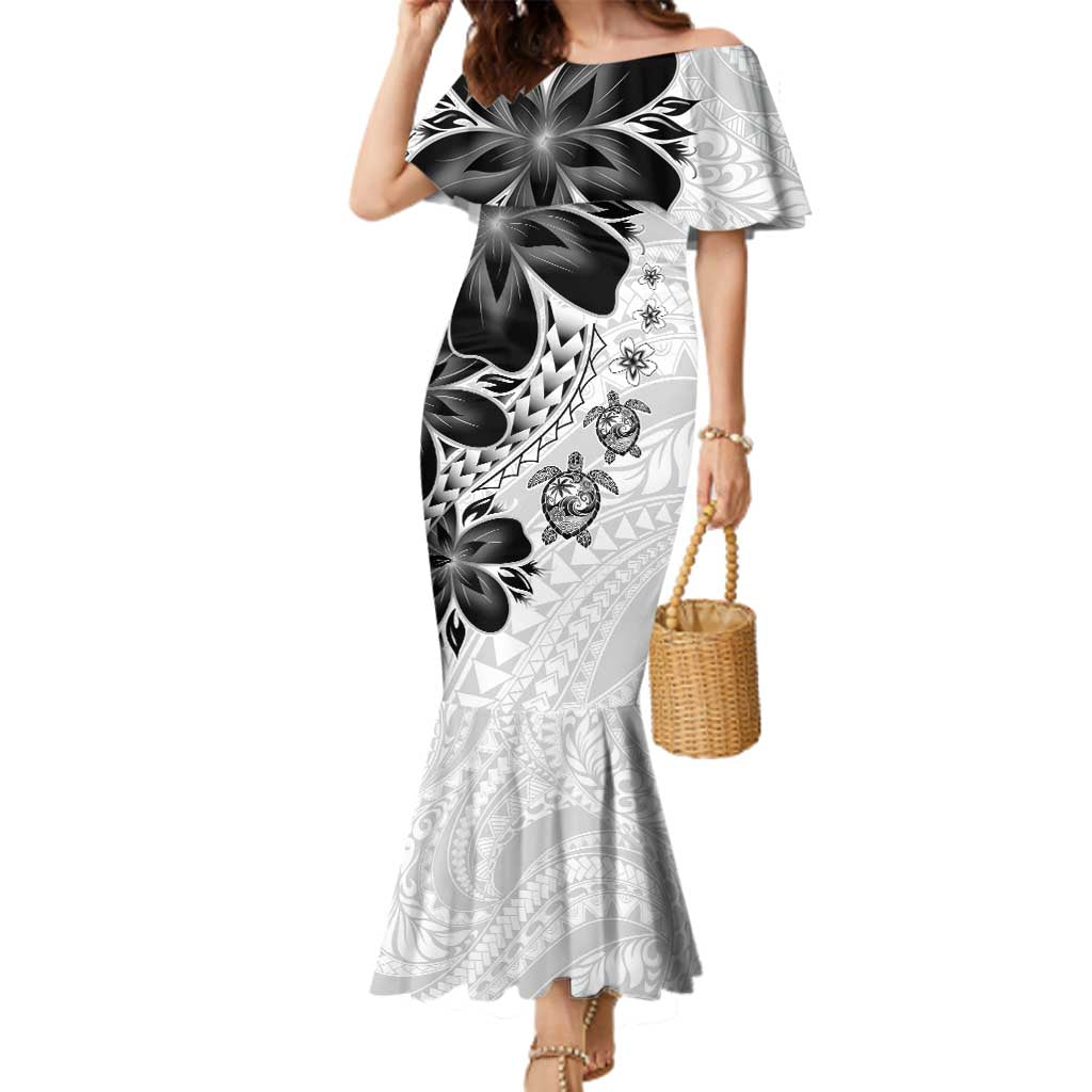Polynesia Romantic Valentine Family Matching Mermaid Dress and Hawaiian Shirt Sea Turtle Couple With White Plumeria LT05 Mom's Dress White - Polynesian Pride
