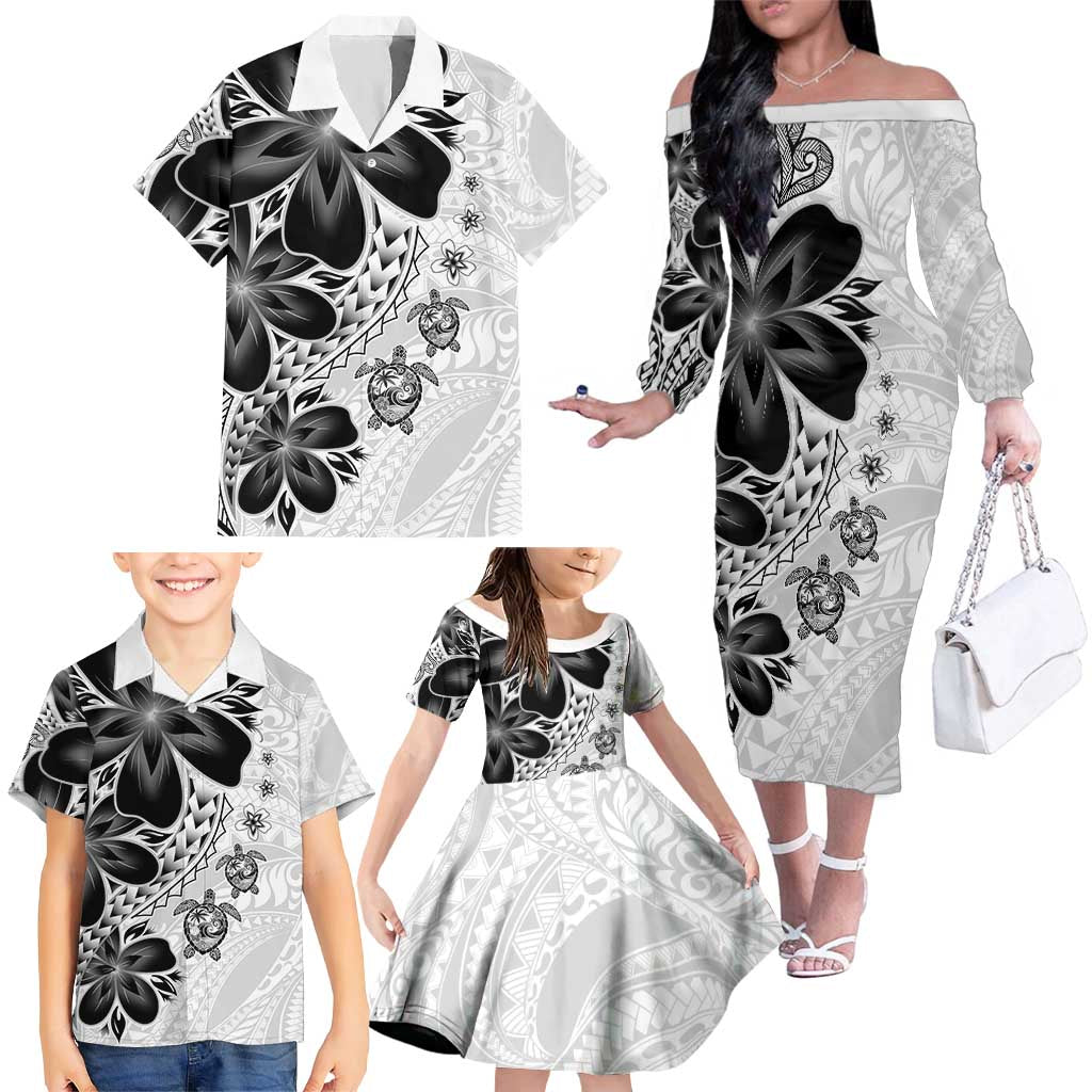 Polynesia Romantic Valentine Family Matching Off The Shoulder Long Sleeve Dress and Hawaiian Shirt Sea Turtle Couple With White Plumeria LT05 - Polynesian Pride