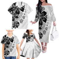 Polynesia Romantic Valentine Family Matching Off The Shoulder Long Sleeve Dress and Hawaiian Shirt Sea Turtle Couple With White Plumeria LT05 - Polynesian Pride