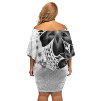 Polynesia Romantic Valentine Family Matching Off Shoulder Short Dress and Hawaiian Shirt Sea Turtle Couple With White Plumeria