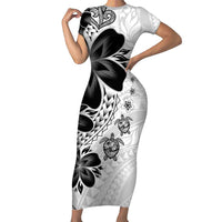 Polynesia Romantic Valentine Family Matching Short Sleeve Bodycon Dress and Hawaiian Shirt Sea Turtle Couple With White Plumeria LT05 Mom's Dress White - Polynesian Pride