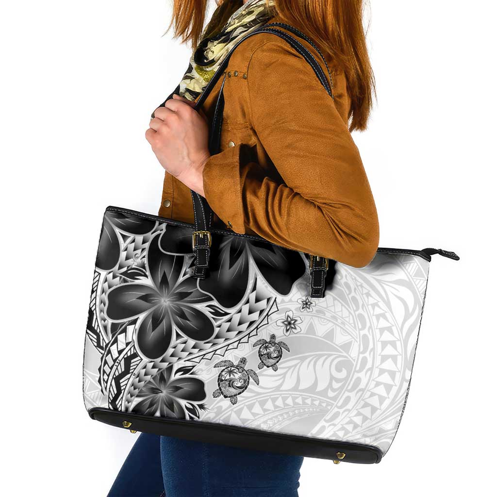 Polynesia Romantic Valentine Leather Tote Bag Sea Turtle Couple With White Plumeria