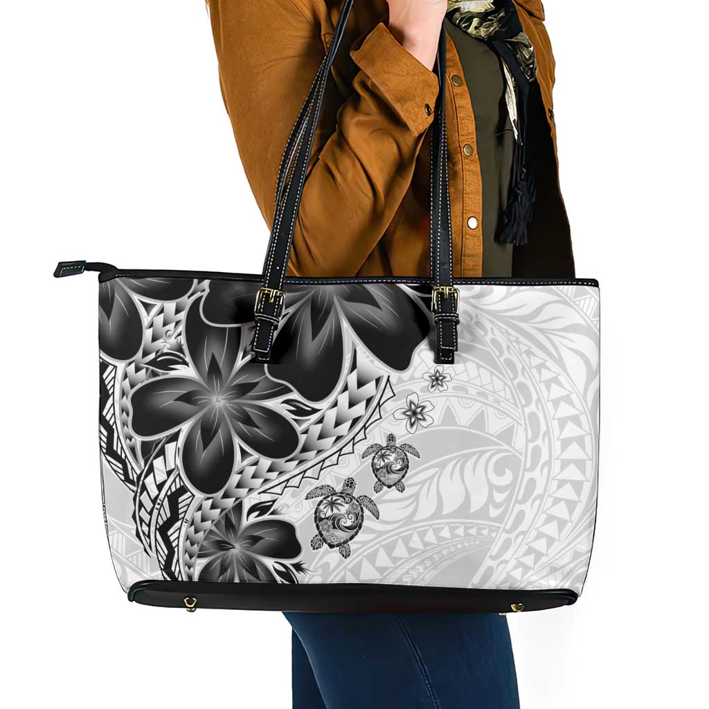 Polynesia Romantic Valentine Leather Tote Bag Sea Turtle Couple With White Plumeria