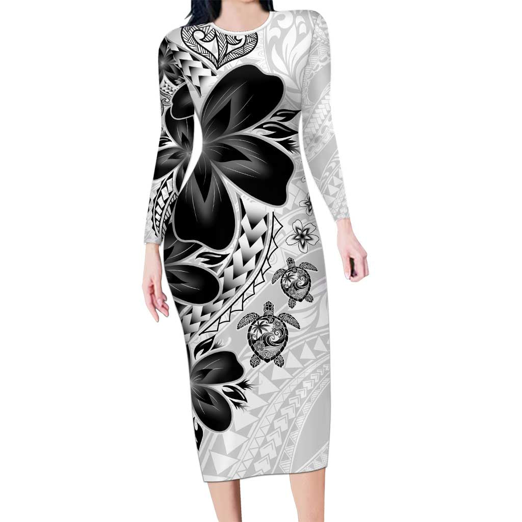 Polynesia Romantic Valentine Long Sleeve Bodycon Dress Sea Turtle Couple With White Plumeria