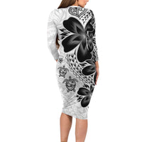 Polynesia Romantic Valentine Long Sleeve Bodycon Dress Sea Turtle Couple With White Plumeria