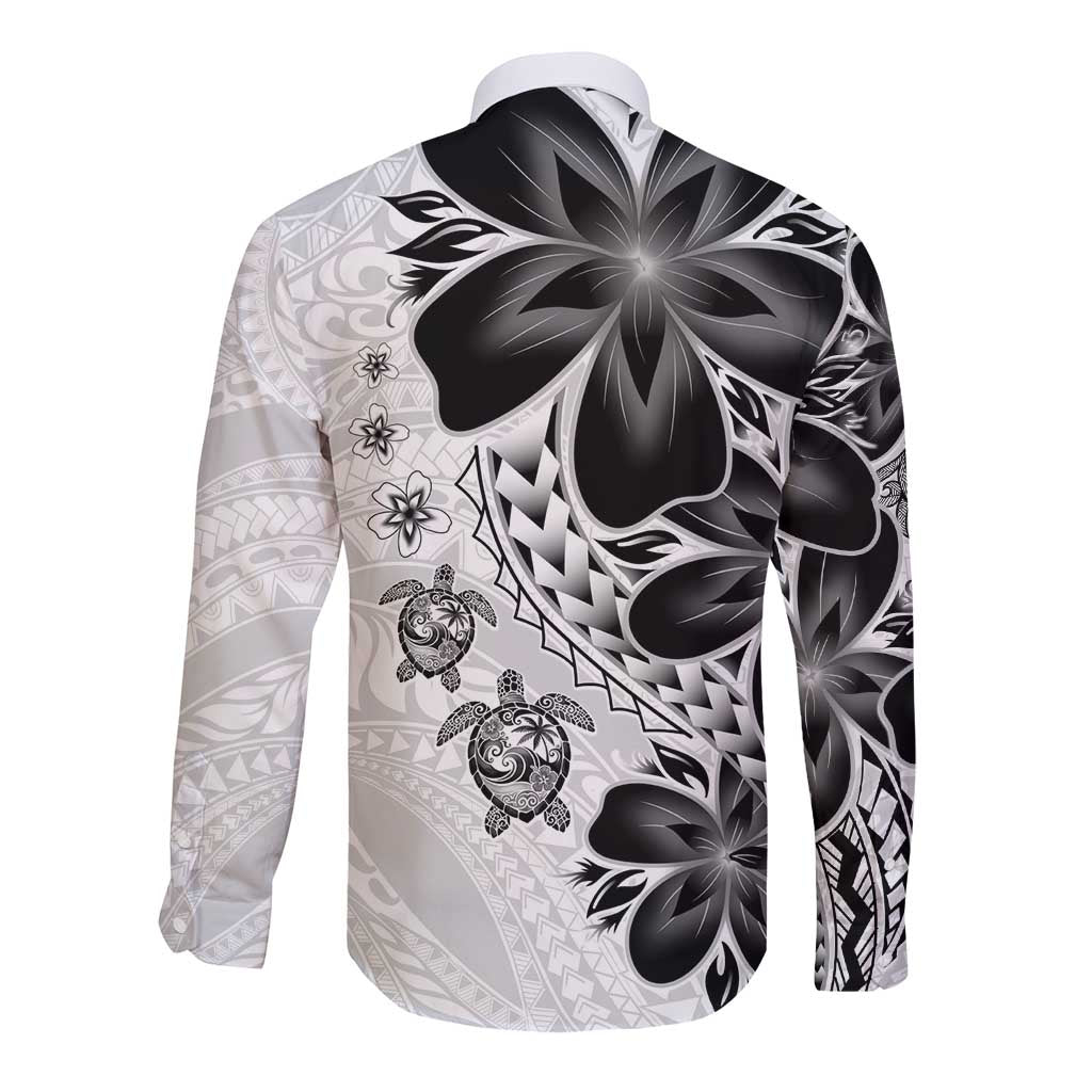 Polynesia Romantic Valentine Long Sleeve Button Shirt Sea Turtle Couple With White Plumeria