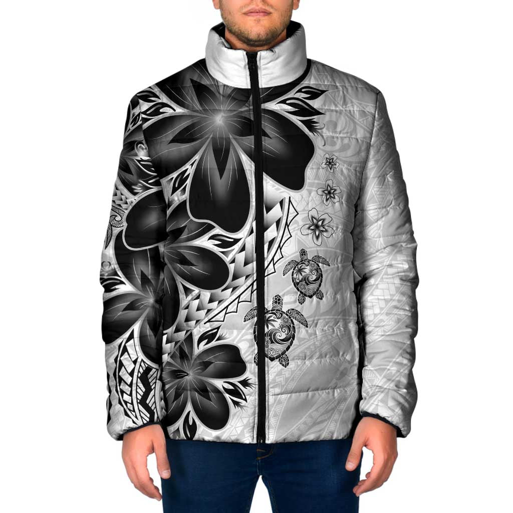Polynesia Romantic Valentine Padded Jacket Sea Turtle Couple With White Plumeria