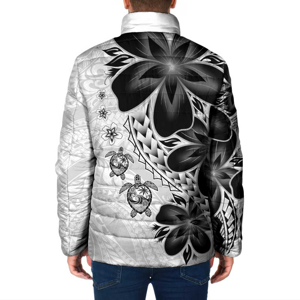 Polynesia Romantic Valentine Padded Jacket Sea Turtle Couple With White Plumeria