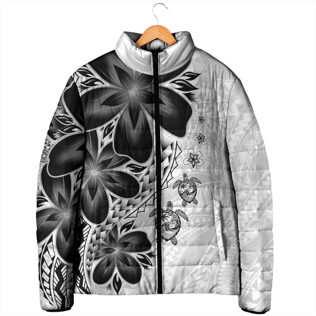 Polynesia Romantic Valentine Padded Jacket Sea Turtle Couple With White Plumeria