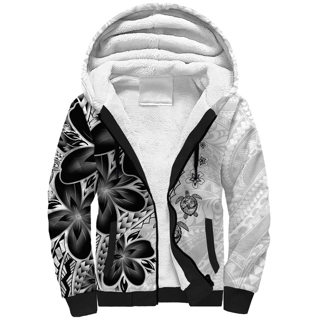 Polynesia Romantic Valentine Sherpa Hoodie Sea Turtle Couple With White Plumeria