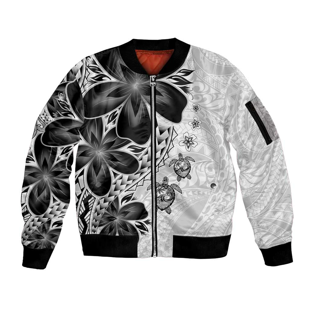 Polynesia Romantic Valentine Sleeve Zip Bomber Jacket Sea Turtle Couple With White Plumeria LT05 Unisex White - Polynesian Pride
