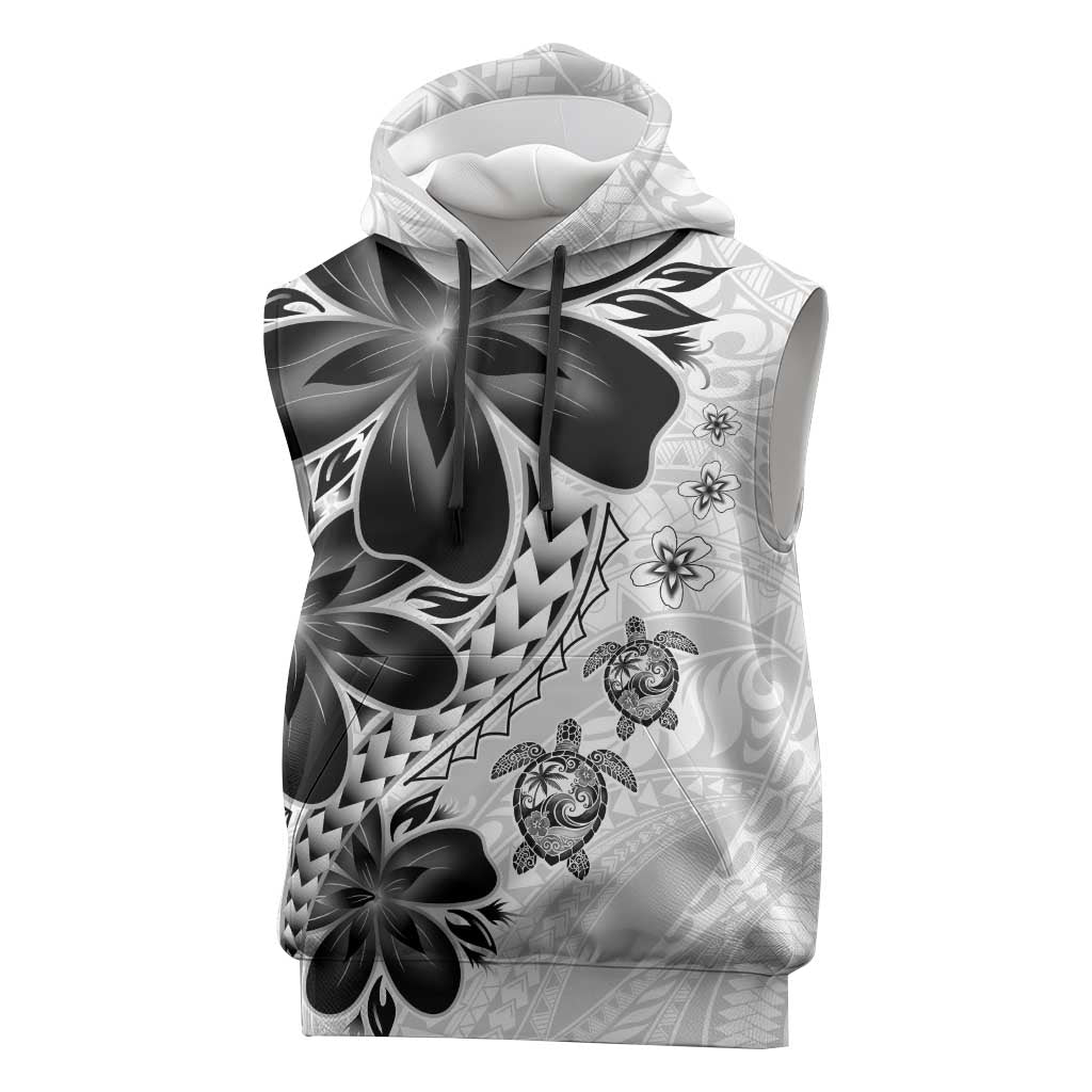 Polynesia Romantic Valentine Sleeveless Hoodie Sea Turtle Couple With White Plumeria LT05 White - Polynesian Pride