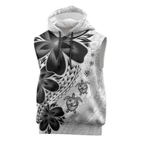 Polynesia Romantic Valentine Sleeveless Hoodie Sea Turtle Couple With White Plumeria LT05 White - Polynesian Pride